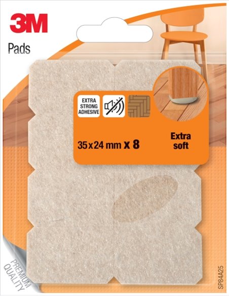 3M Pack de 8 Almohadillas de Fieltro - Extra Suaves - 35x24mm - Couleur Beige