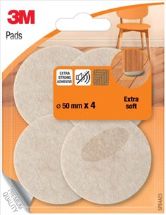 3M Pack de 4 Almohadillas de Fieltro - 50mm de Diametro - Extra Suaves - Couleur Beige