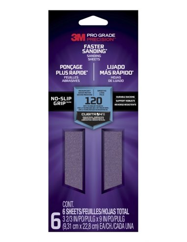 3M Pro Grade Precision Faster Pack de 6 Feuilles de Lijado - Grano 120 Mediano - 9.31x22.8cm - Rendimiento Supérieur - Reduccion
