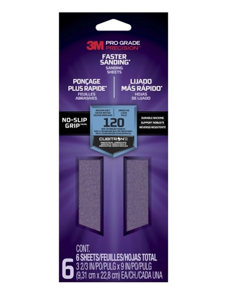3M Pro Grade Precision Faster Pack de 6 Feuilles de Lijado - Grano 120 Mediano - 9.31x22.8cm - Rendimiento Supérieur - Reduccion
