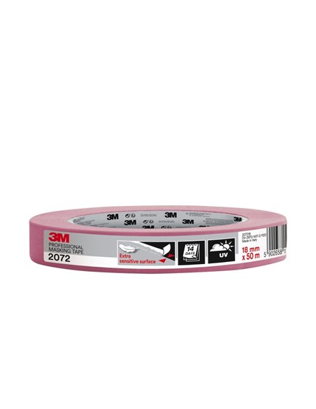 3M Ruban de Enmascarar Pour Superficies Delicadas - 18mm x 50m - Couleur Rose
