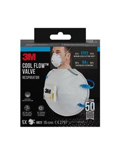 3M Pack de 5 Mascarillas Pour Particulas FFP2 - Desechable - Avec Valvula - Pour Niveles Medios de Particulas - Couleur Blanc