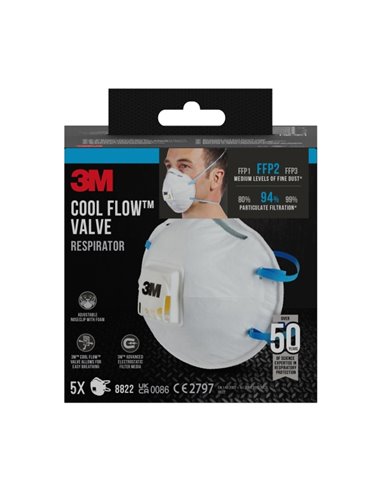 3M Pack de 5 Mascarillas Pour Particulas FFP2 - Desechable - Avec Valvula - Pour Niveles Medios de Particulas - Couleur Blanc
