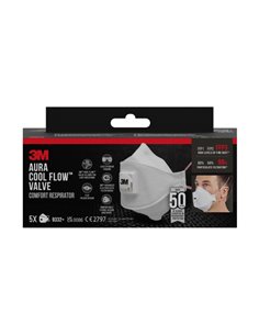 3M Aura Comfort Cool Flow Pack de 5 Mascarillas Pour Particulas FFP3 - Desechable - Avec Valvula - Pour Hautes Niveles de Partic