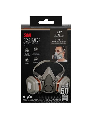 3M Mascarilla de Media Face - Filtros Reemplazables - Couleur Gris