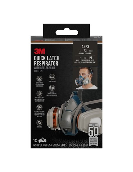 3M Mascarilla de Media Face - Fermeture Rapide - Filtros Reemplazables - Couleur Gris