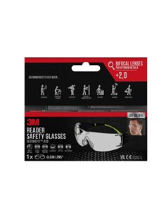 3M Securefit Gafas de Sécurité Graduadas - Bifocales - +2.0 Dioptrias - Antivaho - Antirrayaduras - Lente Incolora - Protection 