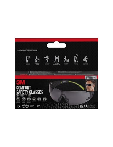 3M Securefit Gafas de Sécurité - Lentes Oscurecidas - Antivaho - Antirrayaduras - Protection UV - Couleur Noir/Vert