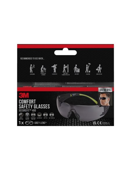 3M Securefit Gafas de Sécurité - Lentes Oscurecidas - Antivaho - Antirrayaduras - Protection UV - Couleur Noir/Vert