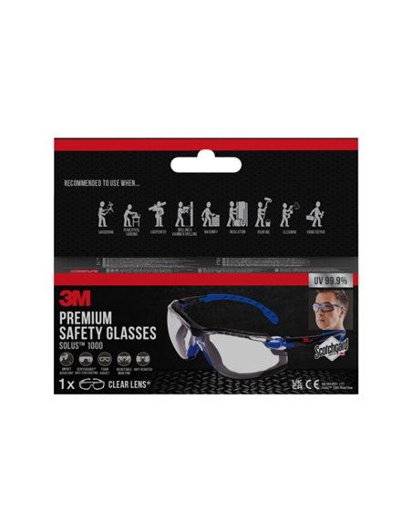 3M Solus Gafas de Sécurité - Junta de Espuma Acoplable - Revestimiento Antivaho - Lente Transparent - Antirrayaduras - Protectio