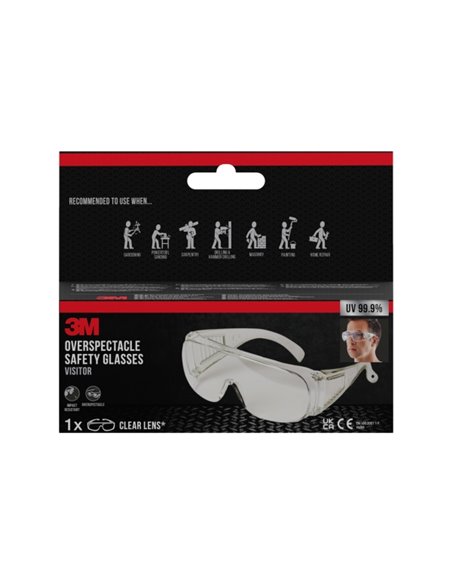 3M Cubregafas de Protection - Lente Incolora - Protectores Laterales Integrados - Protection UV - Couleur Transparent
