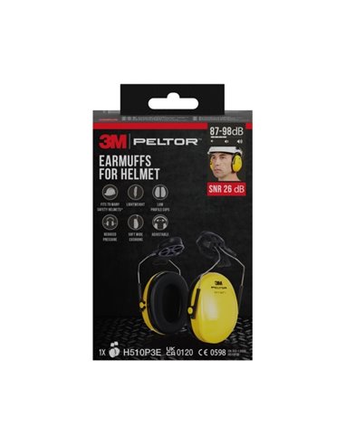 3M Peltor Optime Orejeras Auditivas Pour Casco - SNR 26dB - Jaune - Peso Léger - Réglable - Couleur Jaune
