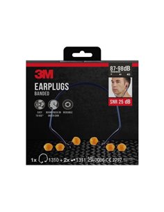 3M Tapones Pour Oidos Avec Banda - SNR Jusqu'à 25dB - 1 Par de Tapones Premontado - 2 Pares de Tapones de Repuesto - Couleur Ora