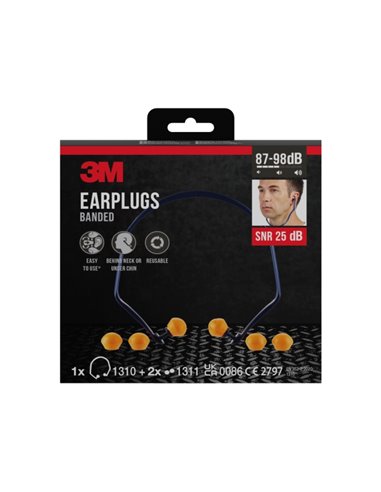 3M Tapones Pour Oidos Avec Banda - SNR Jusqu'à 25dB - 1 Par de Tapones Premontado - 2 Pares de Tapones de Repuesto - Couleur Ora