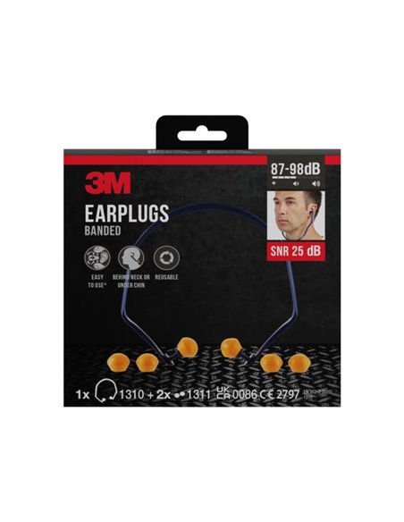 3M Tapones Pour Oidos Avec Banda - SNR Jusqu'à 25dB - 1 Par de Tapones Premontado - 2 Pares de Tapones de Repuesto - Couleur Ora