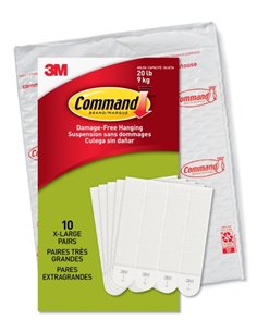 Command Pack de 20 Tiras Adhesivas Pour Objetos Pesados - 10 Pares XL - Supporte jusqu'à 9kg - Couleur Blanc