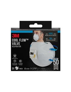 3M Cool Flow Pack de 3 Mascarillas Pour Particulas FFP2 - Desechable - Avec Valvula - Pour Niveles Medios de Particulas - Couleu