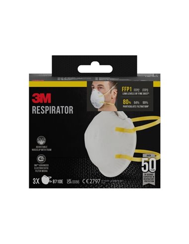 3M Pack de 3 Mascarillas Pour Particulas FFP1 - Desechable - Sans Valvula - Pour Niveles Basses de Particulas - Couleur Blanc