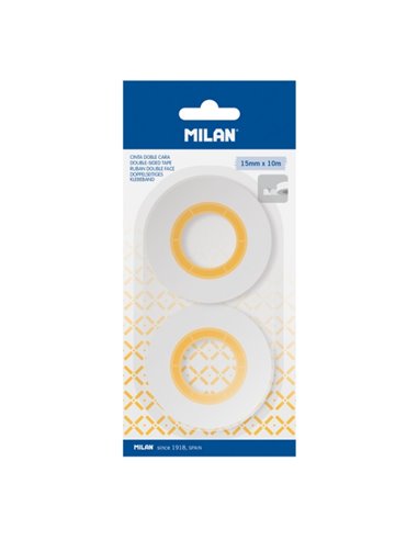 Milan Pack de 2 Cintas Adhesivas de Double face - 15mm x 10m - Couleur Transparent