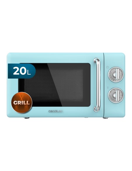 Cecotec Proclean 3110 Retro Blue Micro-ondes Avec Grill - 700W - Capacité 20L - 6 Niveles - Estilo Vintage - Avisador Acustico -