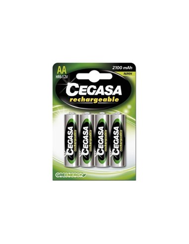 Cegasa Rechargeable Pack de 4 Pilas Recargables AA HR6 2100mAh