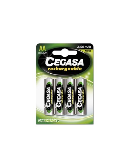 Cegasa Rechargeable Pack de 4 Pilas Recargables AA HR6 2100mAh