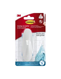Command Gancho Grande Pour Aseo - Résistant à l'eau - 2 Tiras Adhesivas - Supporte jusqu'à 2.2kg - Couleur Blanc
