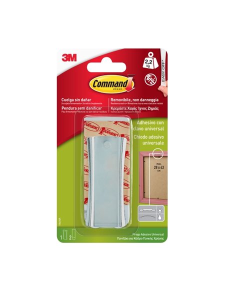 Command Universal Support Adhésif Avec Clavo Pour Colgar - 2 Tiras Adhesivas - Universal - Supporte jusqu'à 2.2kg - Couleur Arge