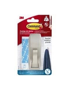 Command Gancho Metalico Grande Pour Aseo - Estilo Moderno - 2 Tiras Adhesivas - Supporte jusqu'à 2.2kg - Résistant à l'eau - Cou