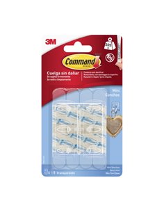 Command Mini Pack de 6 Ganchos - 8 Tiras Adhesivas - Soportan Jusqu'à 225G - Couleur Transparent