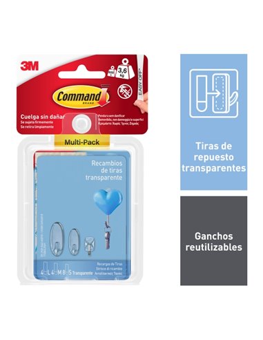 Command Tiras Adhesivas de Repuesto - Formatos Assortis - Supporte jusqu'à 3.6kg - Couleur Blanc
