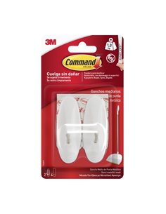 Command Pack de 2 Ganchos Medianos - Pointe de Alambre - 4 Tiras Adhesivas - Supporte jusqu'à 1.3kg - Couleur Blanc