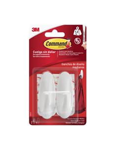 Command Pack de 2 Ganchos Medianos - 4 Tiras Adhesivas - Supporte jusqu'à 1.3kg - Couleur Blanc