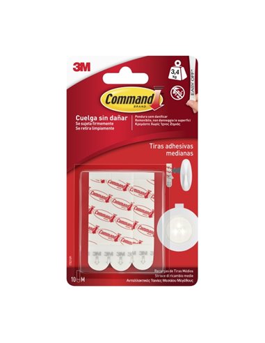 Command Pack de 10 Tiras Adhesivas de Repuesto - Format M - Supporte jusqu'à 3.4kg - Couleur Blanc