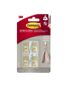 Command Pack de 4 Ganchos Compactos - Métallisé - 5 Tiras Adhesivas - Supporte jusqu'à 225G - Taille S - Couleur Dorado