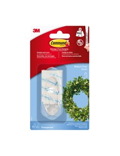Command Gancho Mediano - 2 Tiras Adhesivas - Supporte jusqu'à 0.9kg - Couleur Transparent