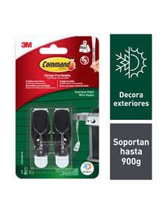 Command Pack de 2 Ganchos Pour Extérieur - 2 Tiras Adhesivas - Supporte jusqu'à 0.9kg - Pointe Metalizada - Couleur Noir