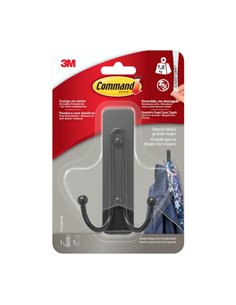 Command Gancho Double Grande - 1 Tira Adhesiva - Supporte jusqu'à 1.8kg - Couleur Noir