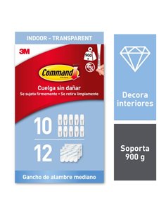 Command Pack de 10 Ganchos Mediano - 12 Tiras Adhesivas - Pointe Metalica - Supporte jusqu'à 0.9kg - Usage en Intérieur - Couleu