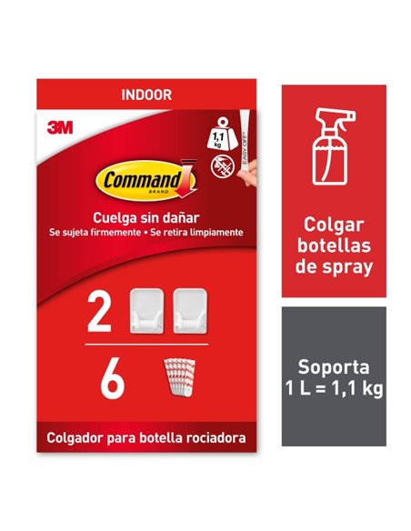 Command Pack de 2 Ganchos Especiales Pour Pulvérisateur - 6 Tiras Adhesivas - Supporte jusqu'à 1.1kg - Couleur Blanc