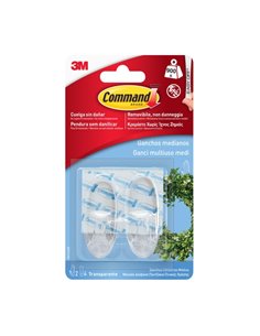 Command Pack de 2 Ganchos Medianos - 4 Tiras Adhesivas - Supporte jusqu'à 0.9kg - Couleur Transparent