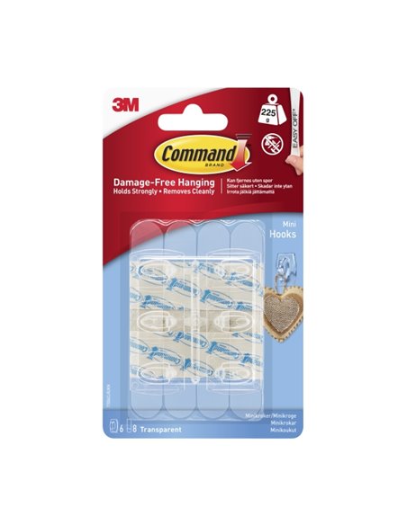 Command Mini Pack de 30 Ganchos - 32 Tiras Adhesivas - Soportan Jusqu'à 225G - Couleur Transparent