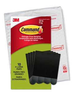 Command Pack de 20 Tiras Adhesivas Pour Objetos Pesados - 9kg - 10 Pares XL - Supporte jusqu'à 9kg - Couleur Noir