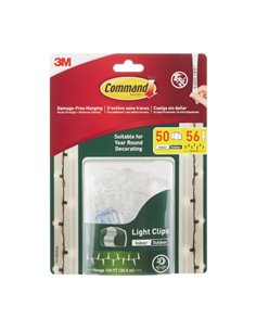 Command Pack de 50 Ganchos Pour Luces - Sujeccion de Clip - 56 Tiras Adhesivas - Couleur Transparent