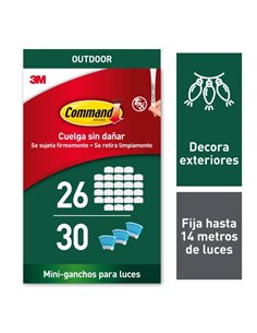 Command Pack de 26 Ganchos Pour Luces - Sujeccion de Clip - 30 Tiras Adhesivas - Couleur Blanc