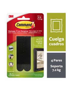 Command Pack de 8 Tiras Adhesivas Pour Colgar Cuadros - 4 Pares L - Supporte jusqu'à 7.2kg - Couleur Noir