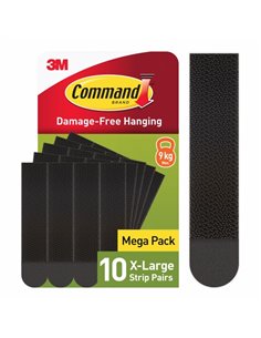 Command Pack de 20 Tiras Adhesivas Pour Colgar Cuadros - 10 Pares XL - Couleur Noir