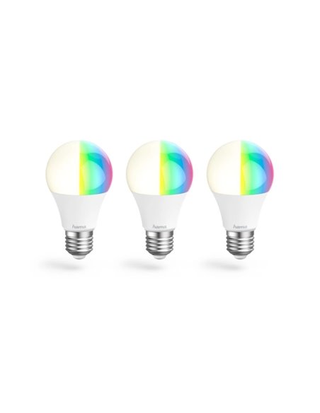 Hama Pack de 3 Bombillas LED E27 Intelligente - Potencia 8.5W - RGBW - WiFi - Compatible Avec Asistente de Voz - Control Avec Ap