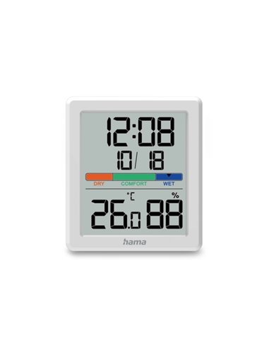 Hama Paros Medidor de Temperatura et Humedad Pour Intérieur - Écran digital - Reloj - Precision 1ºC - Indicateur de Confort - Pe