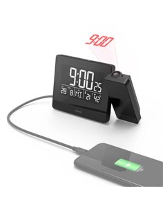 Hama Plus Charge Reloj Despertador Digital Avec Proyector - Termometro - Higrometro - Funcion de Charge USB-À - Radio - 15x4.5x9